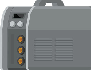Cartoon illustration of a modern portable generator in flat design style. Isolated on a grey background