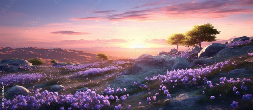 Poster flowers of spring coltfoots in twilight light. creative banner. copyspace image