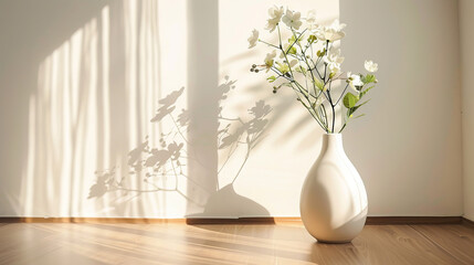Minimalist home decor with elegant white vase and flowers
