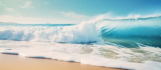 Close uo of ocean wave on sandy beach. Creative banner. Copyspace image