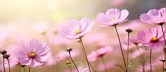 Pink Cosmos field. Creative banner. Copyspace image