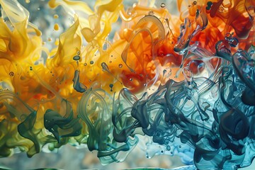 3d parametric flow of alcohol ink oil water.