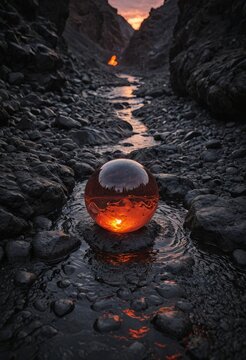 Glowing Orb in a Mountain Stream