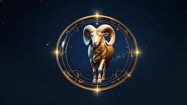Zodiac sign Aries golden on a dark background horoscope