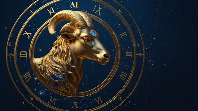Zodiac sign Aries golden on a dark background horoscope