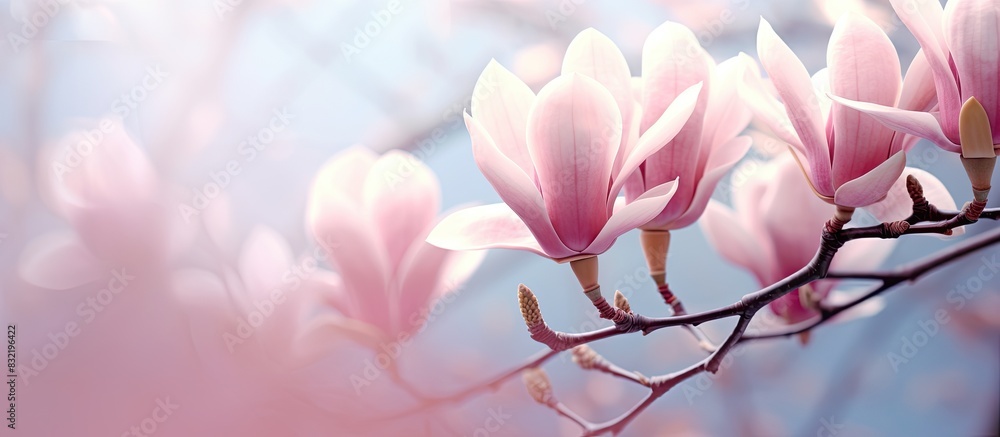Aufkleber closeup magnolia flower natural floral spring or summer background with soft focus and blur. Creative banner. Copyspace image