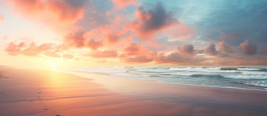 Fototapeta premium Sunrise at the beach. Creative banner. Copyspace image
