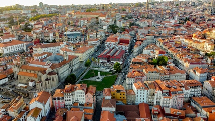 Naklejka premium Old town of Porto at river Douro, Portugal aerial photo 15 may 2024 year. 