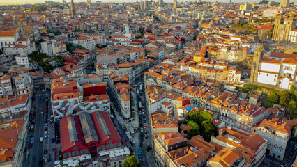 Old town of Porto at river Douro, Portugal aerial photo 15 may 2024 year. 