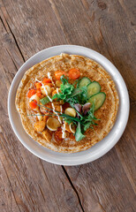 Big Pancake Dutch Holland Netherlands BBQ Greens Chicken Meat Pepper Tomato