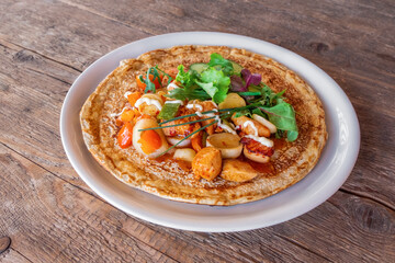 Big Pancake Dutch Holland Netherlands BBQ Greens Chicken Meat Pepper Tomato