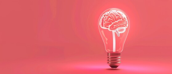 Brilliant Ideas Illuminated: Empowering Minds with a Glowing Brain in a Light Bulb on a Playful Pink Background