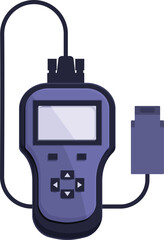 Graphic illustration of a modern digital multimeter with connected probes on a white background
