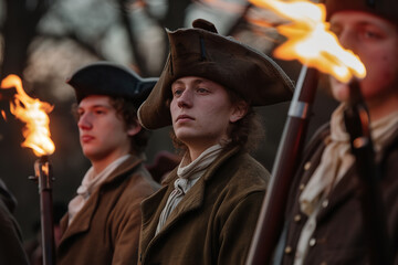 Fototapeta premium dramatic reenactment of a historical revolution event, costumes of the era, intense conflict scenes, no hands visible, historically accurate