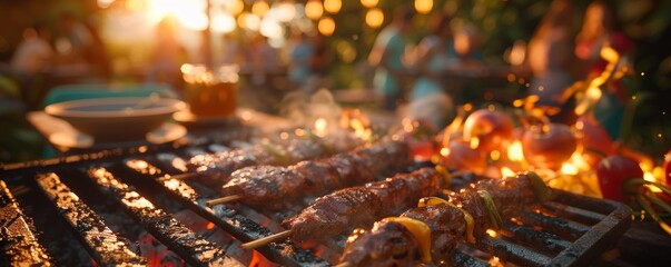 Frontal view of an energetic barbecue party