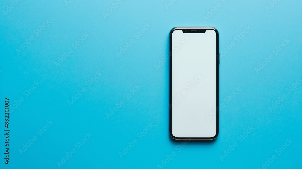 Poster a smartphone with a blank screen on a cool blue background, creating a calming and professional aest