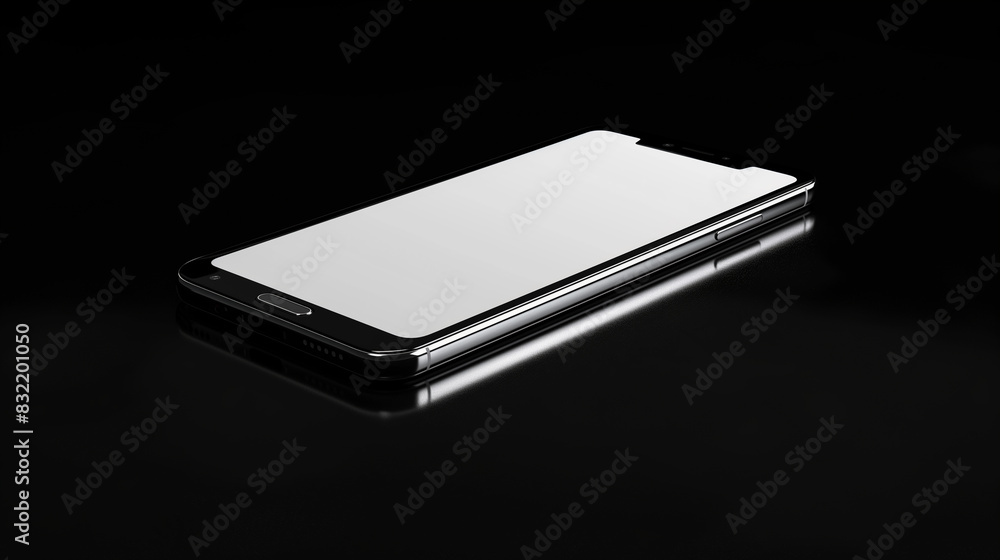 Poster a smartphone with a blank screen placed on a sleek black background, creating a striking and elegant