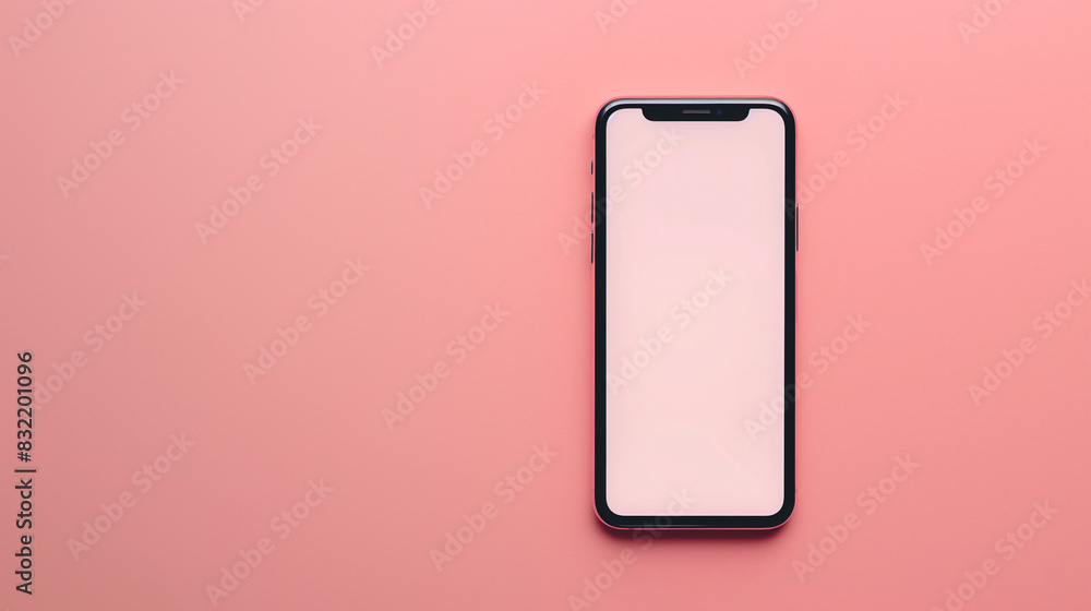 Poster a smartphone with a blank screen on a soft pink background, adding a touch of warmth and friendlines