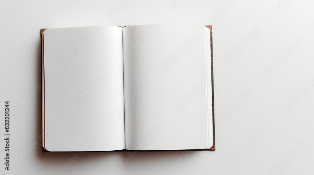 Poster a stylish notepad on a white background, with generous space for text on all sides