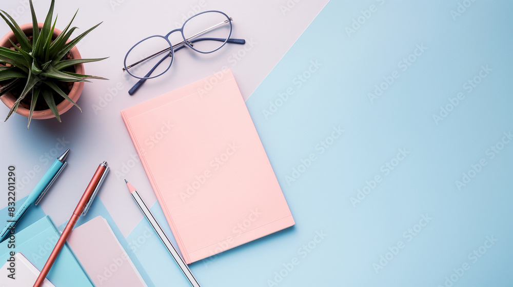 Aufkleber a notepad with a modern design resting on a white background, leaving room for text in the surroundi