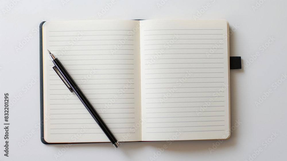 Aufkleber a notepad with a modern design resting on a white background, leaving room for text in the surroundi