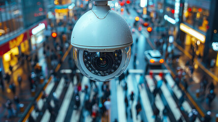 A video camera records the street at an intersection where cars are passing.