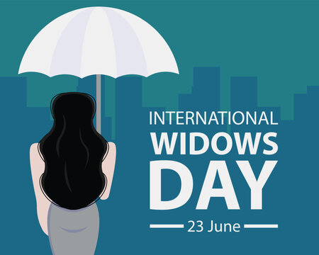 illustration vector graphic of a widow uses an umbrella alone, perfect for international day, international widows day, celebrate, greeting card, etc.