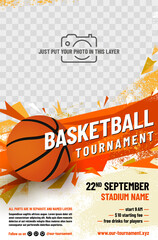 Basketball tournament poster template with ball