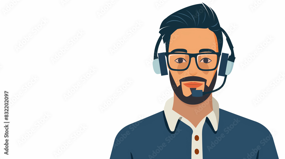 Aufkleber a call center advisor, a man with a headset and microphone, expertly managing telecom faq and custom