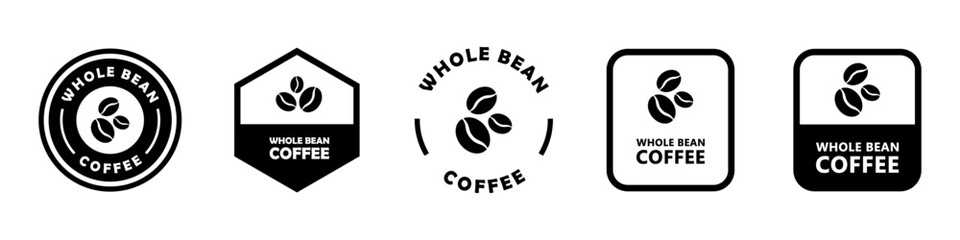 Whole Bean Coffee. Vector signs for product packaging label.