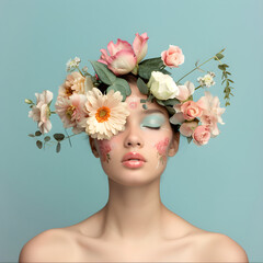 A Woman Portrait with Flowers on her Hair