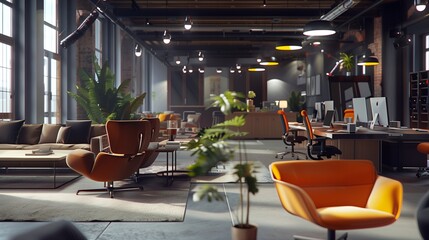 Naklejka premium A highly detailed and super realistic image of a modern co-working space with stylish furniture