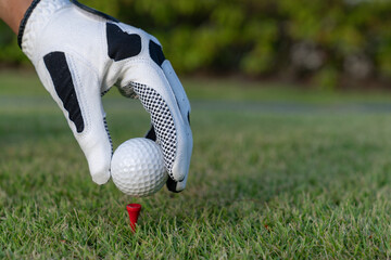 Obraz premium Hand put a golf ball