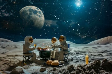 Themed aliens have a barbecue party on the moon