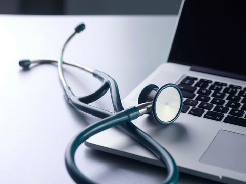 Healthcare,  Doctors laptop and stethoscope awaiting a patient