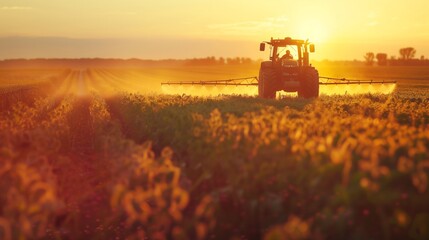 Fototapeta premium Sustainability farming and eco friendly farming shown when a tractor working on the field