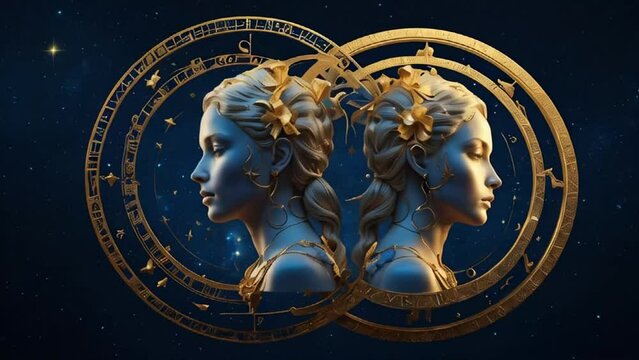 Zodiac sign Gemini golden on a dark background