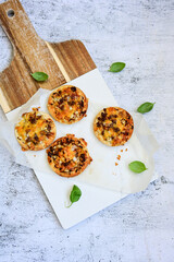 Mini american burger pizza with  onion .American finger food 