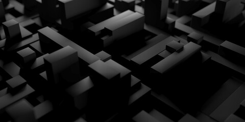 Dark black gray monochrome background. Abstract geometric blocks