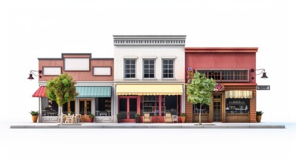 Commercial property with storefronts, isolated white background, high detail, investment potential