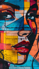 Detailed graffiti depicting a woman's face split with colorful geometric patterns