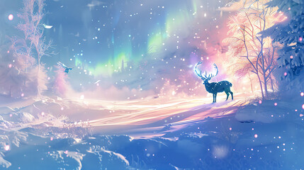 Enchanted Winter's Radiance: A Symphony of Northern Lights and Frosted Dreams