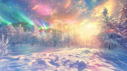 Enchanted Winter's Radiance: A Symphony of Northern Lights and Frosted Dreams