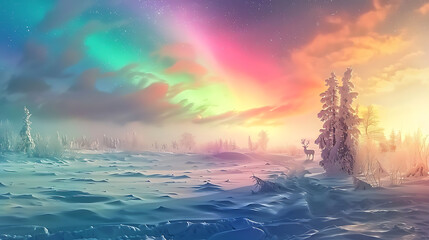 Enchanted Winter's Radiance: A Symphony of Northern Lights and Frosted Dreams