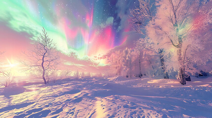 Enchanted Winter's Radiance: A Symphony of Northern Lights and Frosted Dreams