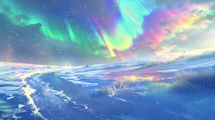 Enchanted Winter's Radiance: A Symphony of Northern Lights and Frosted Dreams