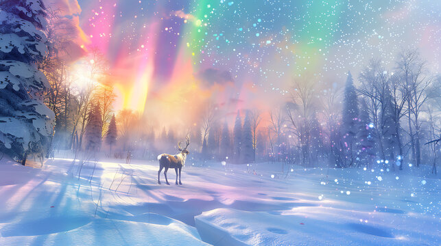 Enchanted Winter's Radiance: A Symphony of Northern Lights and Frosted Dreams