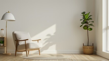Minimalist Living Room with Armchair and Plant, Generative AI