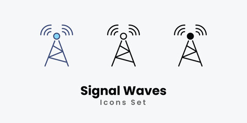 Signal Waves icons vector set stock illustration.