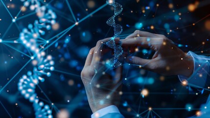 Doctor touching icon DNA. Digital healthcare and medical diagnosis of patient with network connection on modern interface. Healthcare and medical concept